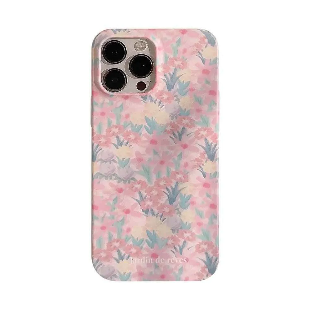 Cute Pink Flowers Garden Hard Phone Case Cover for iPhone 14, 13, 12, 11 Pro Max, Xr, Xs, 7, 8, and 14 Plus