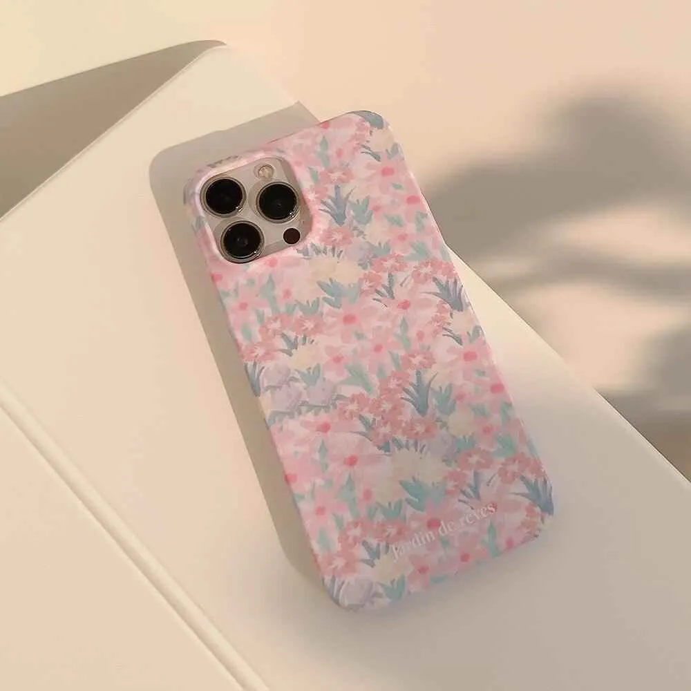 Cute Pink Flowers Garden Hard Phone Case Cover for iPhone 14, 13, 12, 11 Pro Max, Xr, Xs, 7, 8, and 14 Plus