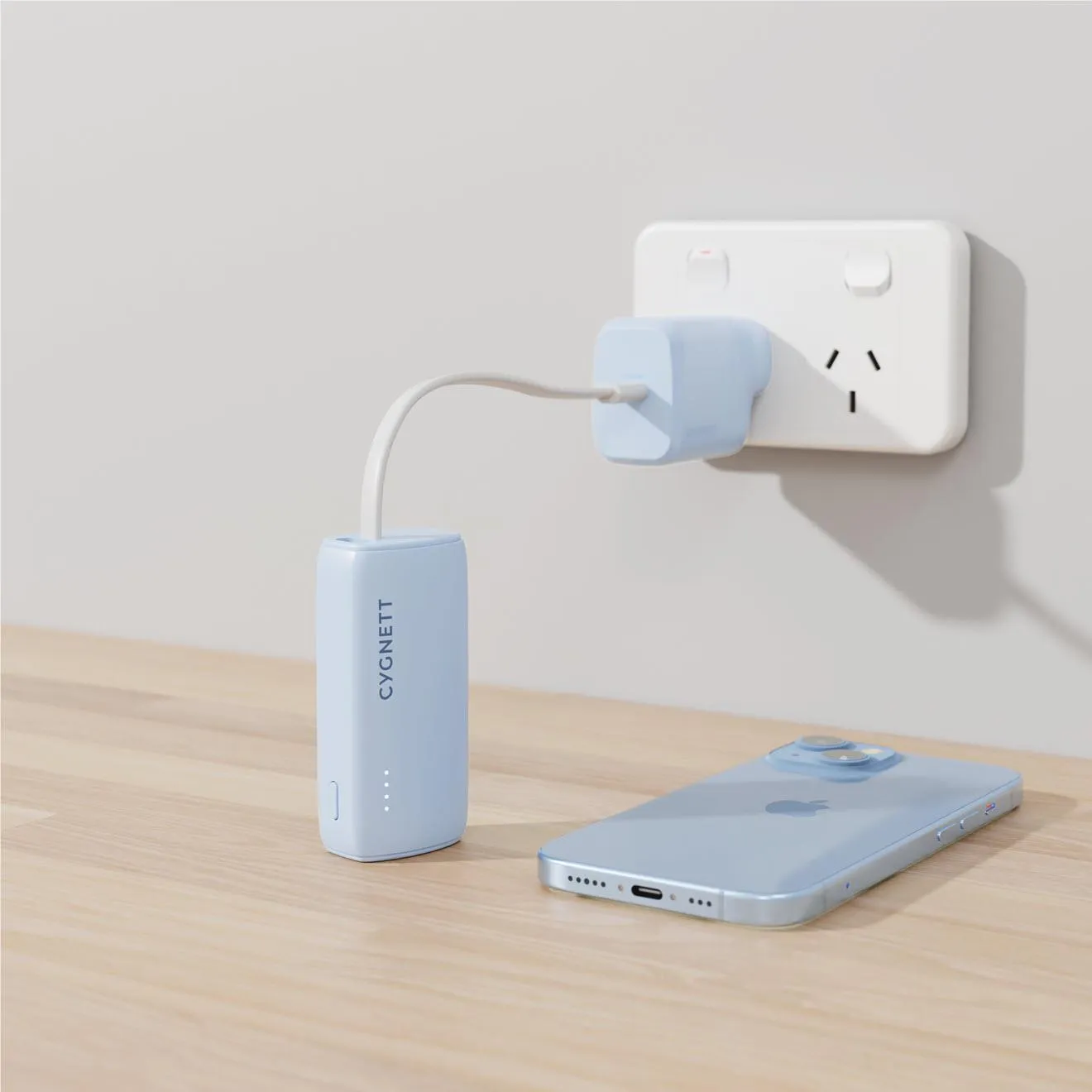 Cygnett Charge Connect 5K Power Bank with Integrated USB-C Cable (Blue)