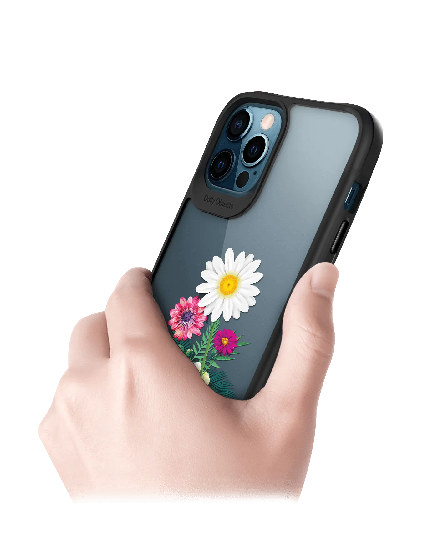 DailyObjects Clear Flowers And Daisy Black Hybrid Clear Case Cover For iPhone 12 Pro Max