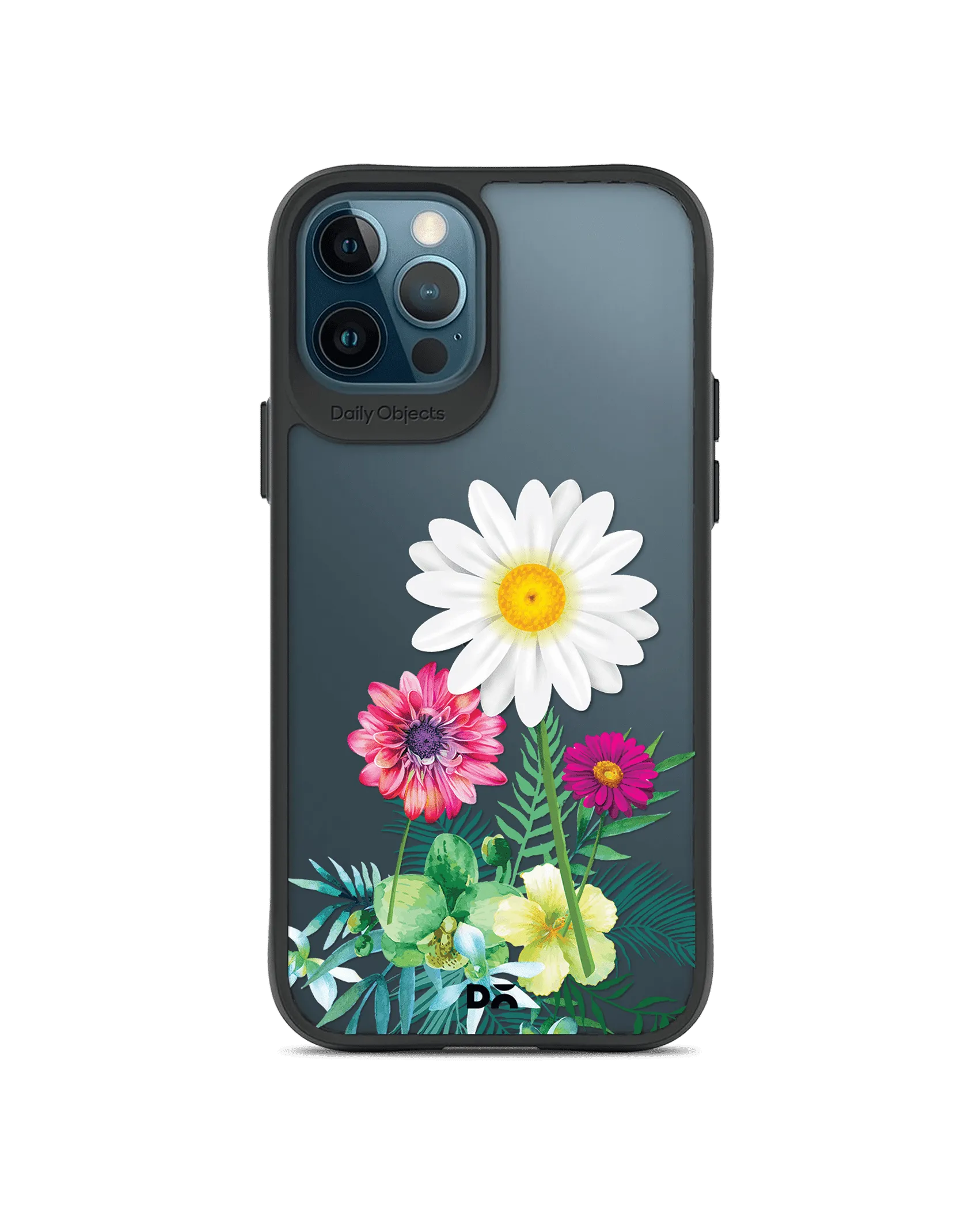 DailyObjects Clear Flowers And Daisy Black Hybrid Clear Case Cover For iPhone 12 Pro Max