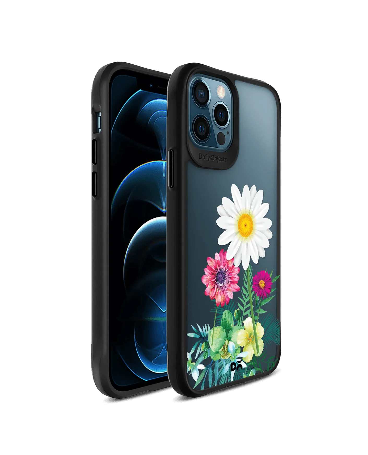 DailyObjects Clear Flowers And Daisy Black Hybrid Clear Case Cover For iPhone 12 Pro Max