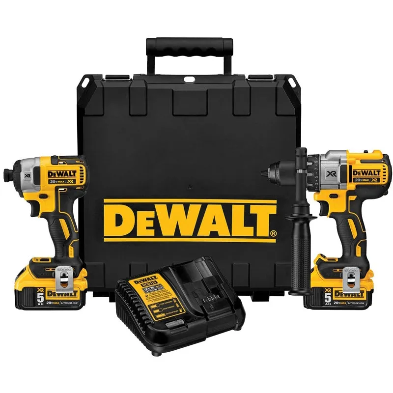 DeWALT DCK299P2 20V Max Cordless Brushless XR Hammerdrill & Impact Driver Combo Kit (Includes (2) 20V Max XR 5.0ah Batteries, Charger, (2) Belt Hooks, Side Handle, and Kit Box)