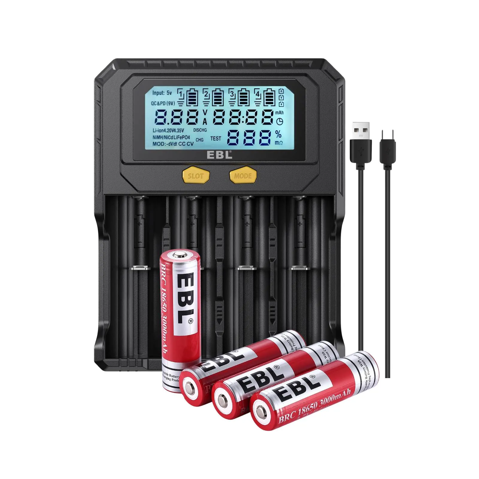 EBL PD4 Universal Battery Charger with 18650 Li-ion Batteries