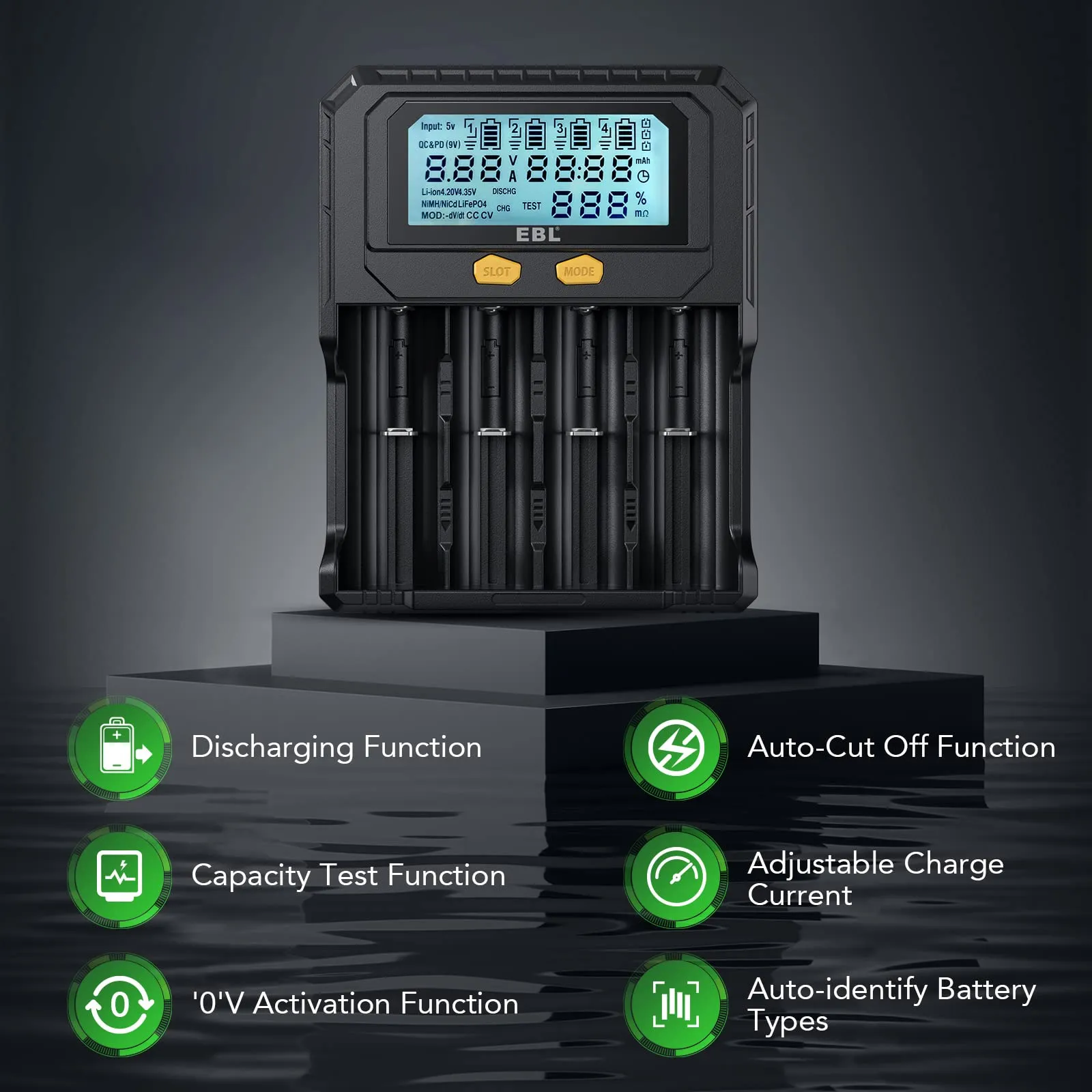 EBL PD4 Universal Battery Charger with 18650 Li-ion Batteries