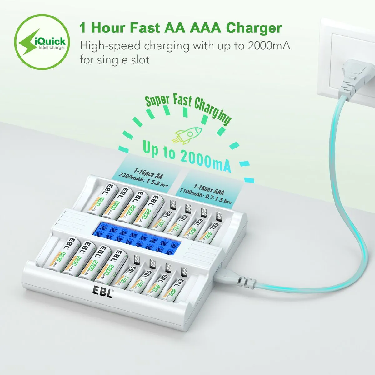 EBL RM78 16 Slots LCD Battery Charger for NiMH AA AAA Batteries