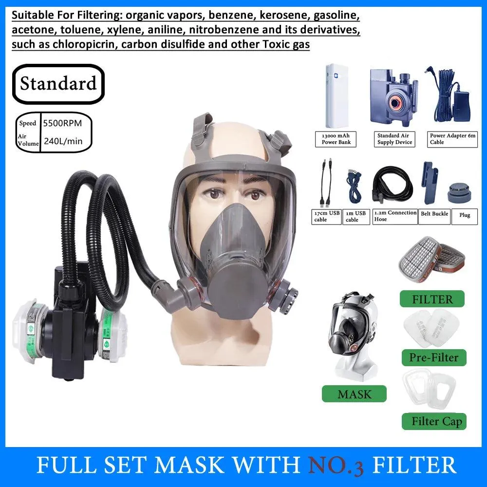 Electric Auxiliary Air Supply 6800 Full Face Gas Respirator Rechargeable Power Bank For Spraying Painting Polish Work Safety