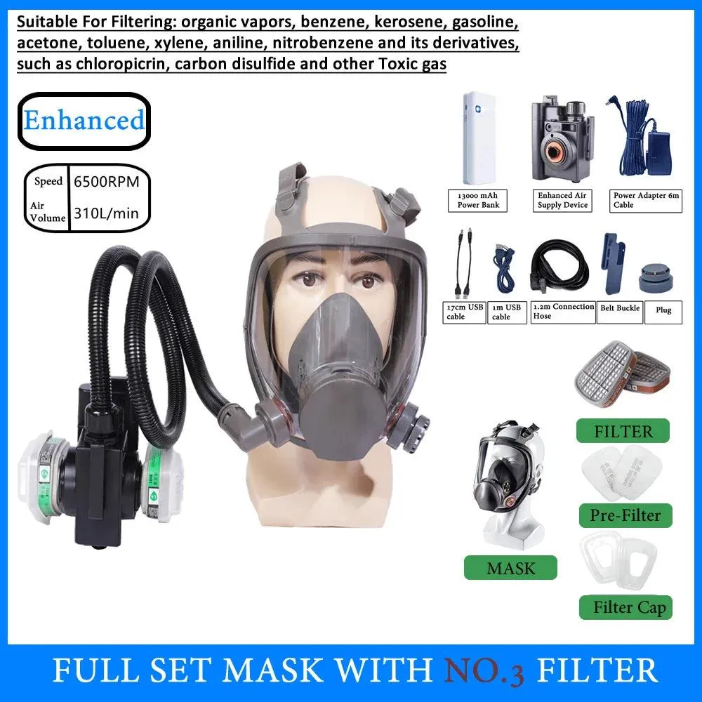 Electric Auxiliary Air Supply 6800 Full Face Gas Respirator Rechargeable Power Bank For Spraying Painting Polish Work Safety