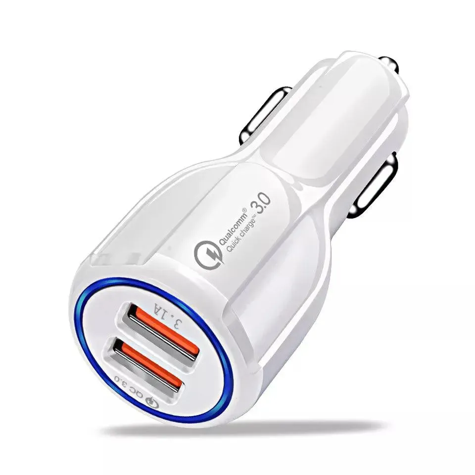 Fast QC 3.0 USB Car Charger Dual Port 12-24V Adapter Safety Tech