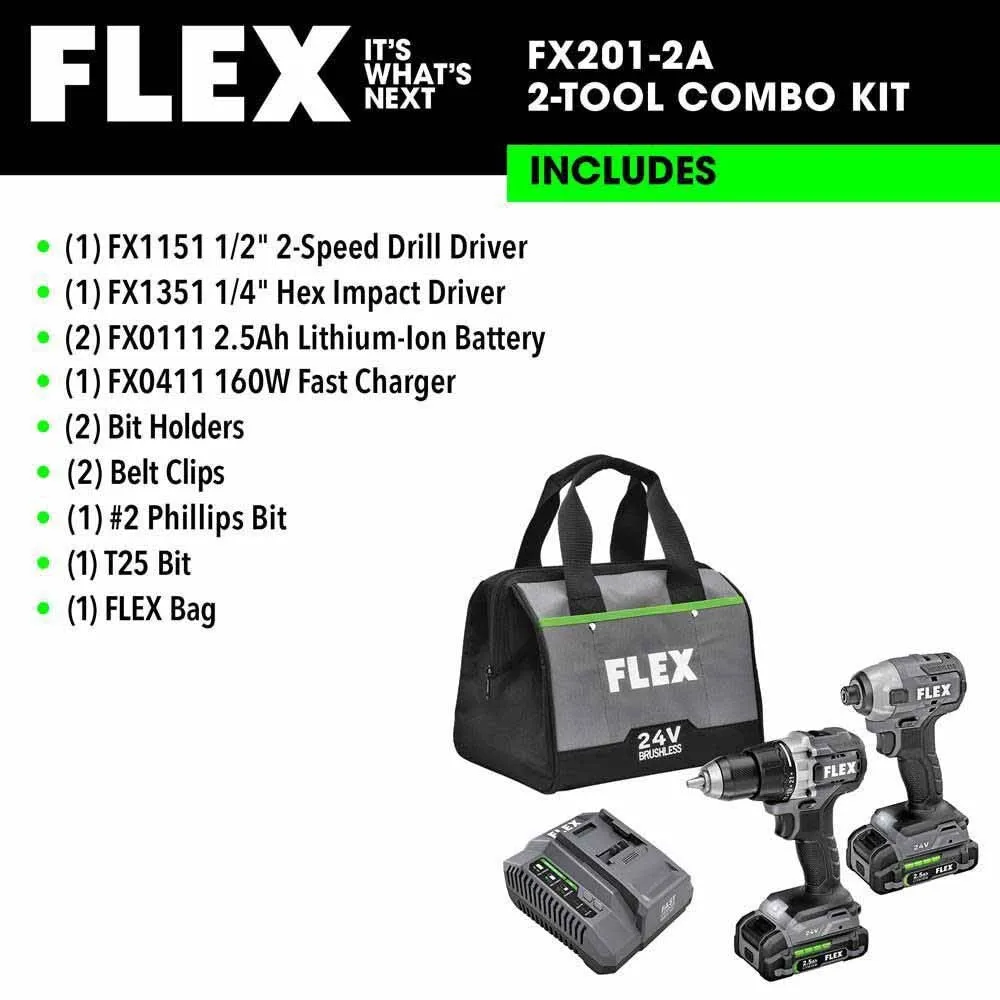 Flex FXM201-2A 24V Brushless 2 Tool Combo Kit Drill Driver and Impact Driver