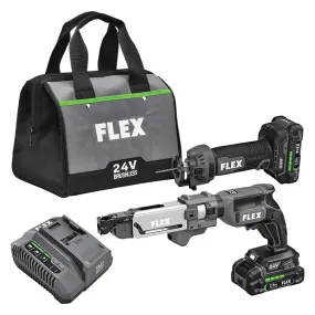 Flex FXM203-2A 1/4 in Hex 0-4500 rpm Screw Gun 28000 rpm Cut Out Tool Brushless Drywall Screw Gun with Magazine Attachment and Cut Out Tool Kit