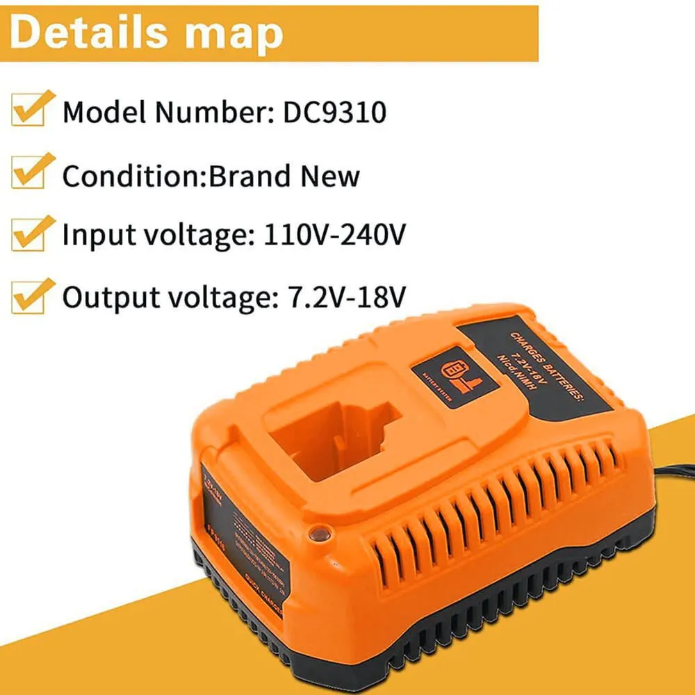 For Dewalt 18V Battery Replacemnt 4.0Ah | DC9096 Ni-Mh Battery 4 Pack With DC9310 Battery Charger For Dewalt 7.2V-18V XRP Ni-Cd & Ni-Mh Battery