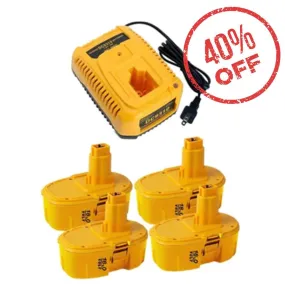 For Dewalt 18V Battery Replacemnt 4.8Ah | DC9096 Ni-Mh Battery 4 Pack With DC9310 Battery Charger For Dewalt 7.2V-18V XRP Ni-Cd & Ni-Mh Battery