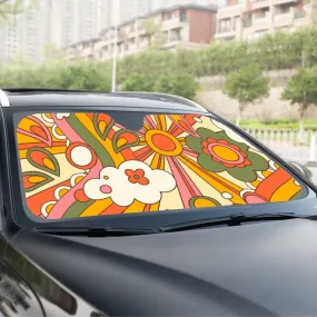 Groovy Sun Rays Car Sun Shade, Funky 60s 70s Front Windshield Car Accessories Auto Shade Protector Window Visor Screen Cover Women Decor