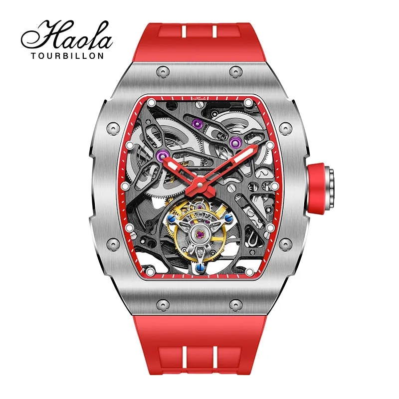 Haofa 1908 Automatic Tourbillon Double Spring 72 Hours power free sprung  balance wheel Wathces rubber strap Sapphire Crystal