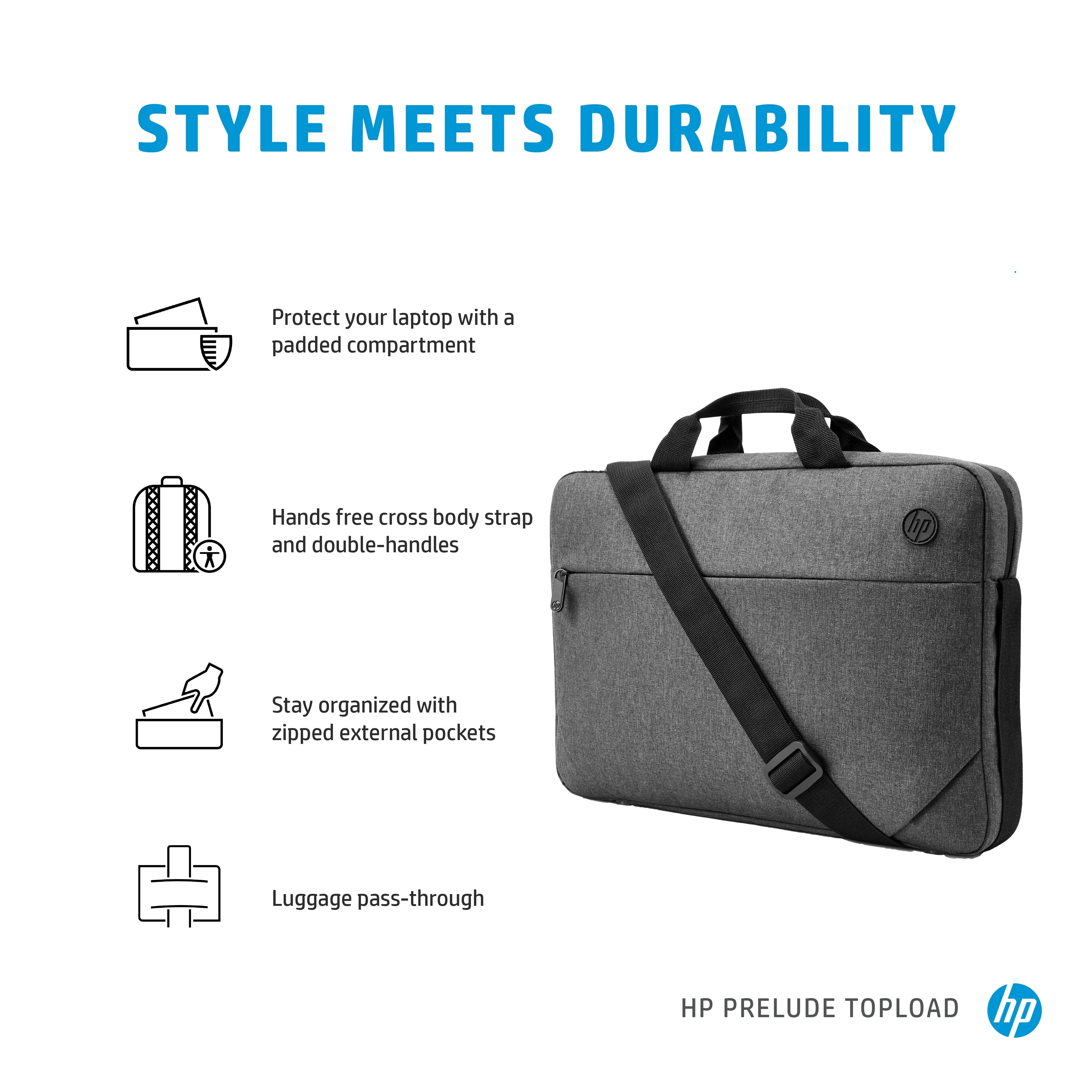 Hp Prelude Top Load - Notebook Carrying Case - 15.6" - Black & Grey, Blue Zipper - For Hp 24X G8, 25X G8, Probook 440 G7