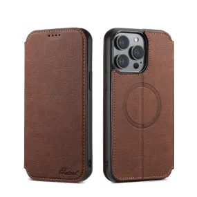 iPhone 14 Pro Max MagSafe Leather Case Flip Wallet Cover with Card Slots - Brown