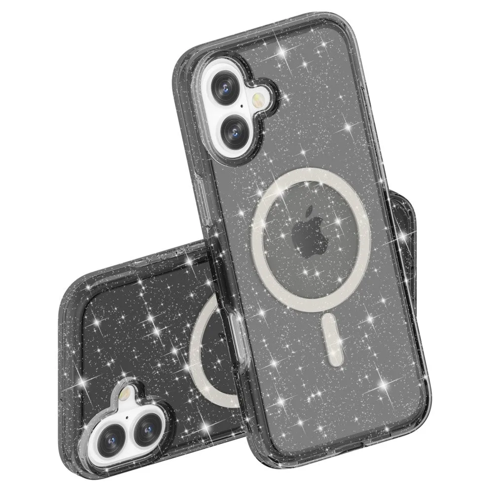 iPhone 16 MagSafe Hybrid Hardcase protective case in glitter design - black / transparent