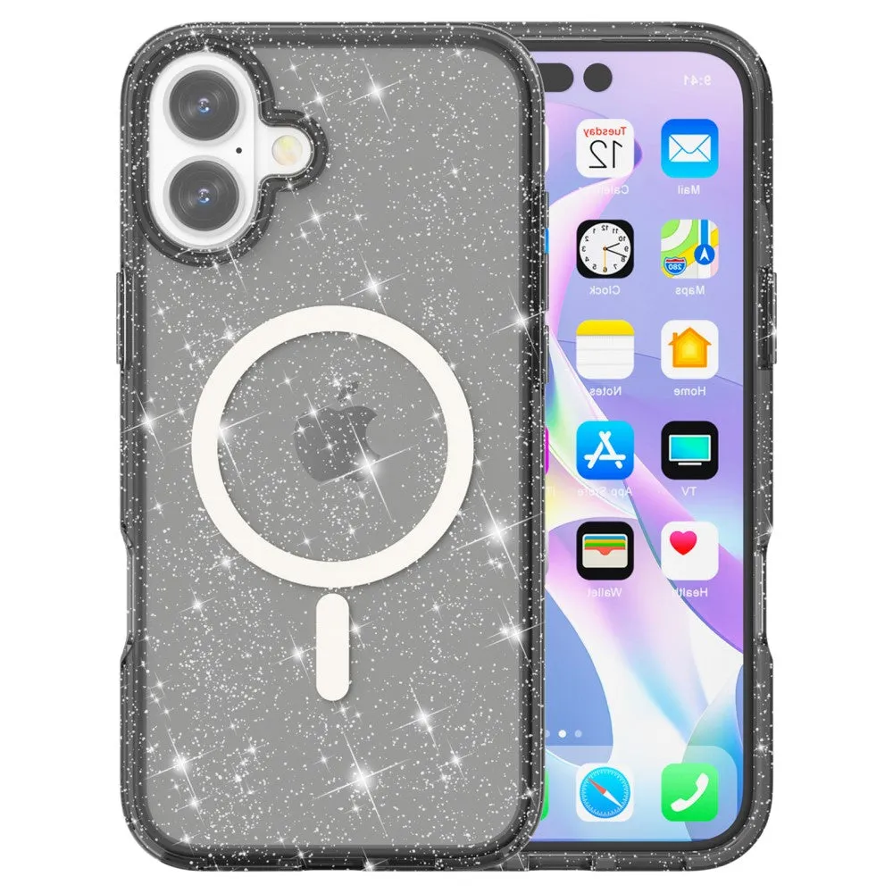 iPhone 16 MagSafe Hybrid Hardcase protective case in glitter design - black / transparent