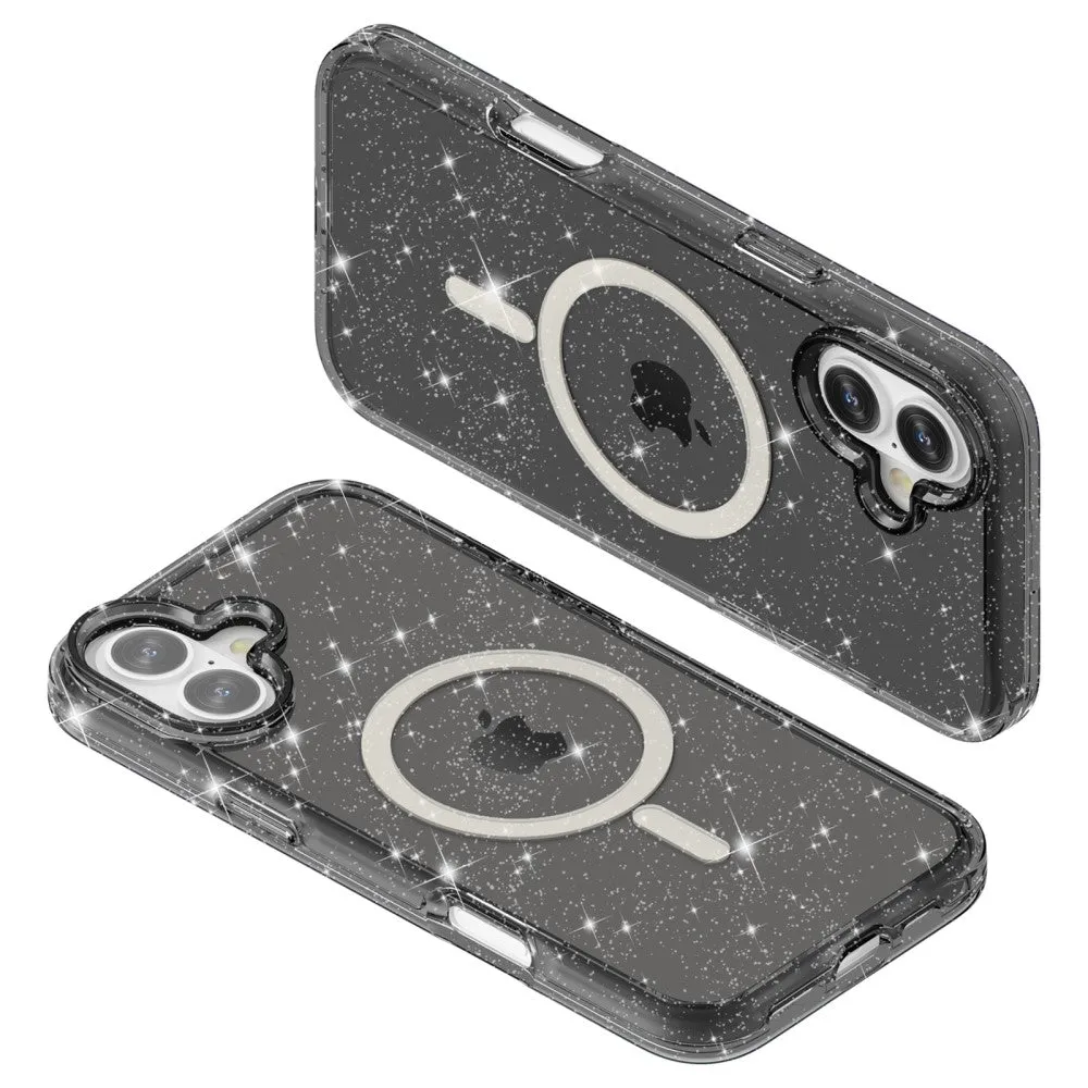 iPhone 16 MagSafe Hybrid Hardcase protective case in glitter design - black / transparent