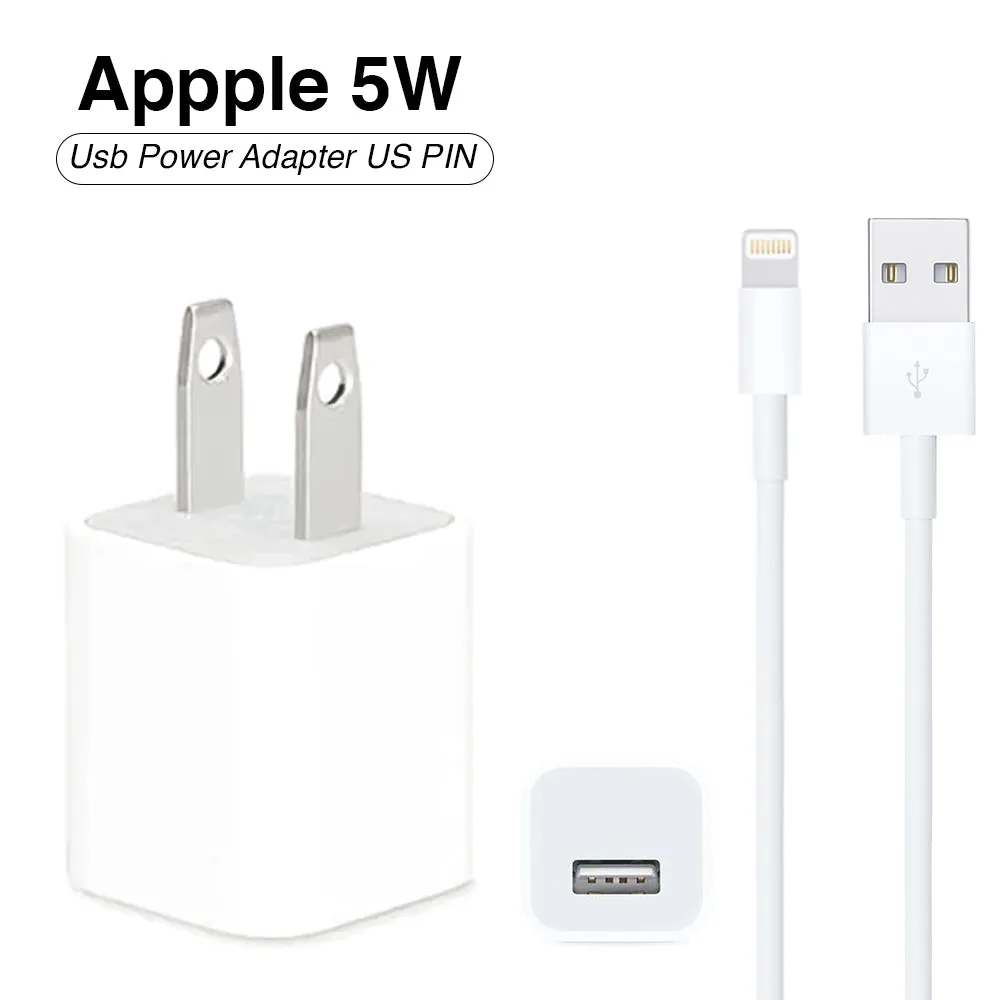 Iphone Usb 5W Power Adaptor US Pin With Lightning to Usb Cable