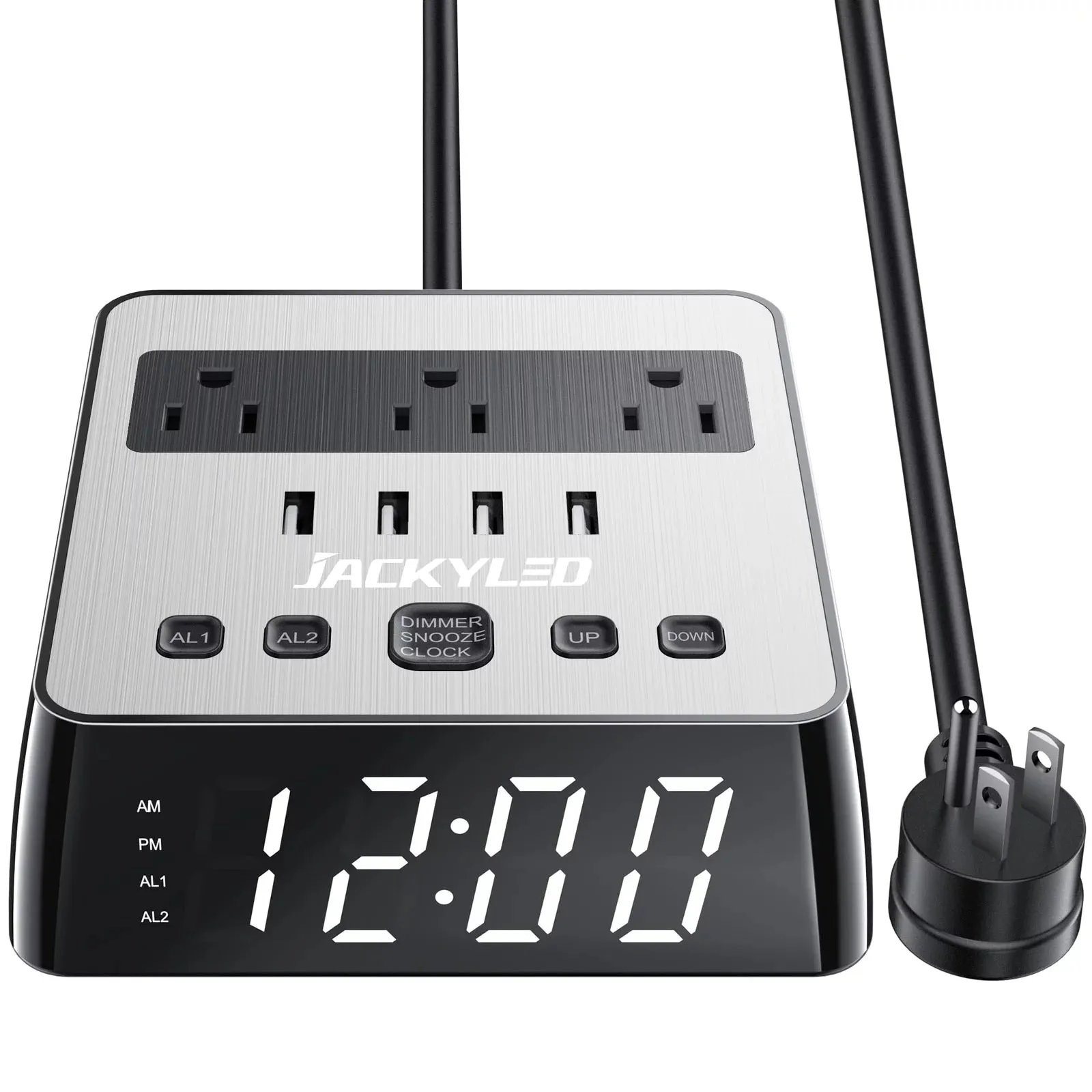 JACKYLED SD121090603 Alarm Clock USB Charger Power Strip Surge Protector