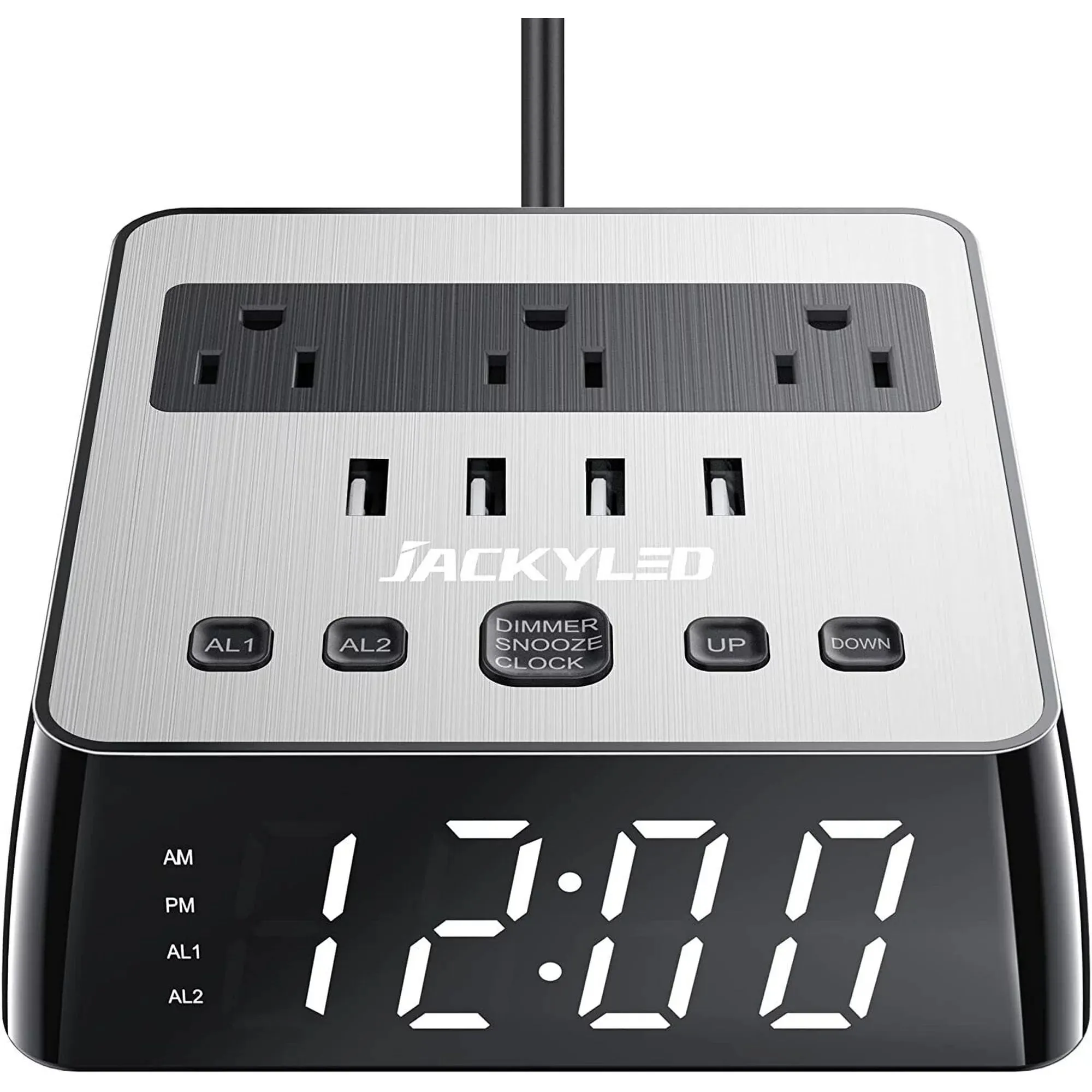 JACKYLED SD121090603 Alarm Clock USB Charger Power Strip Surge Protector