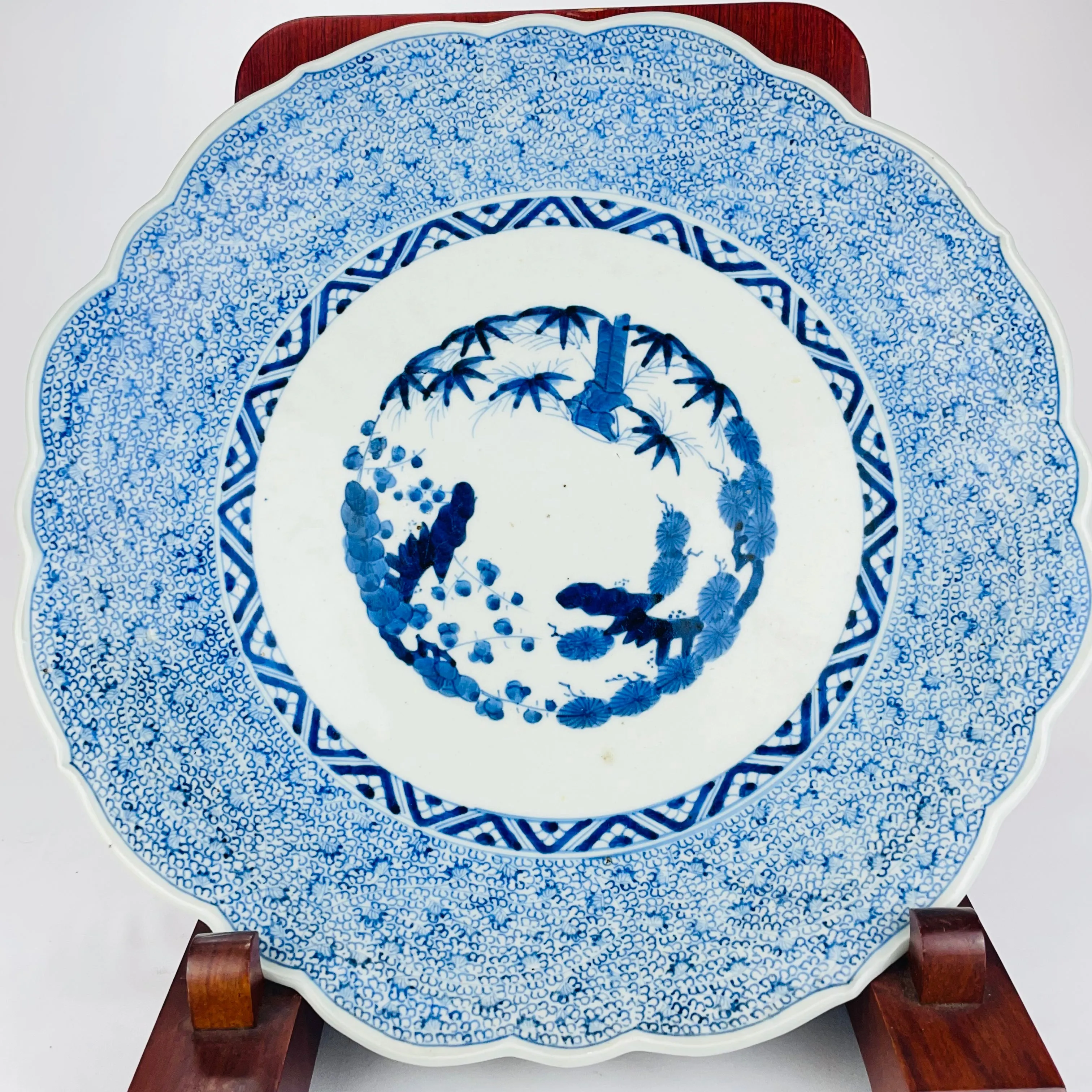 Japanese (c. 1880) Ceramic Hand Painted Imari Blue & White Charger