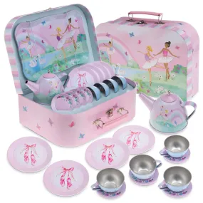 Jewelkeeper 15 Piece Kids Tin Tea Set & Carrying Case - Cat