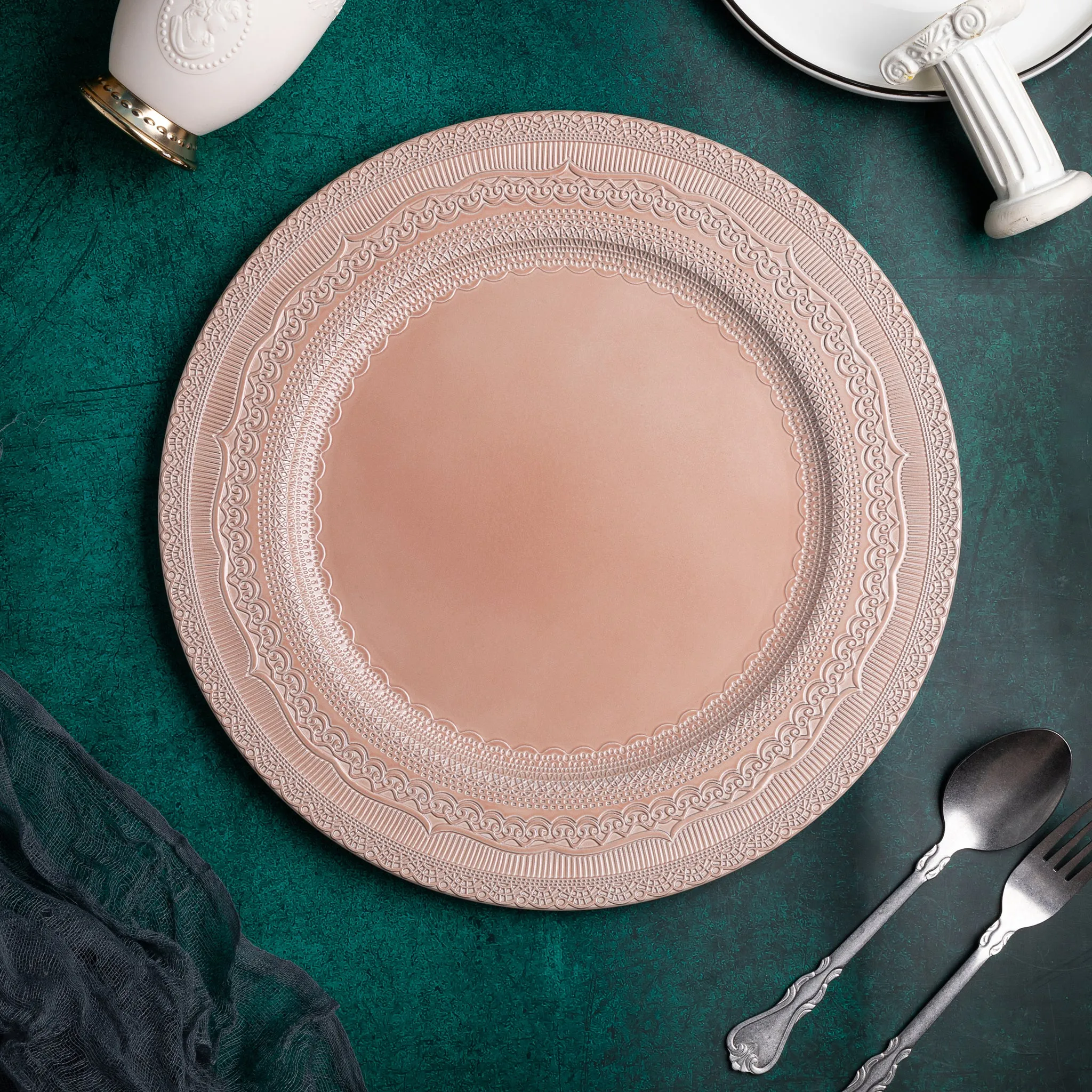 Lace Embossed  Acrylic Plastic Charger Plate - Blush