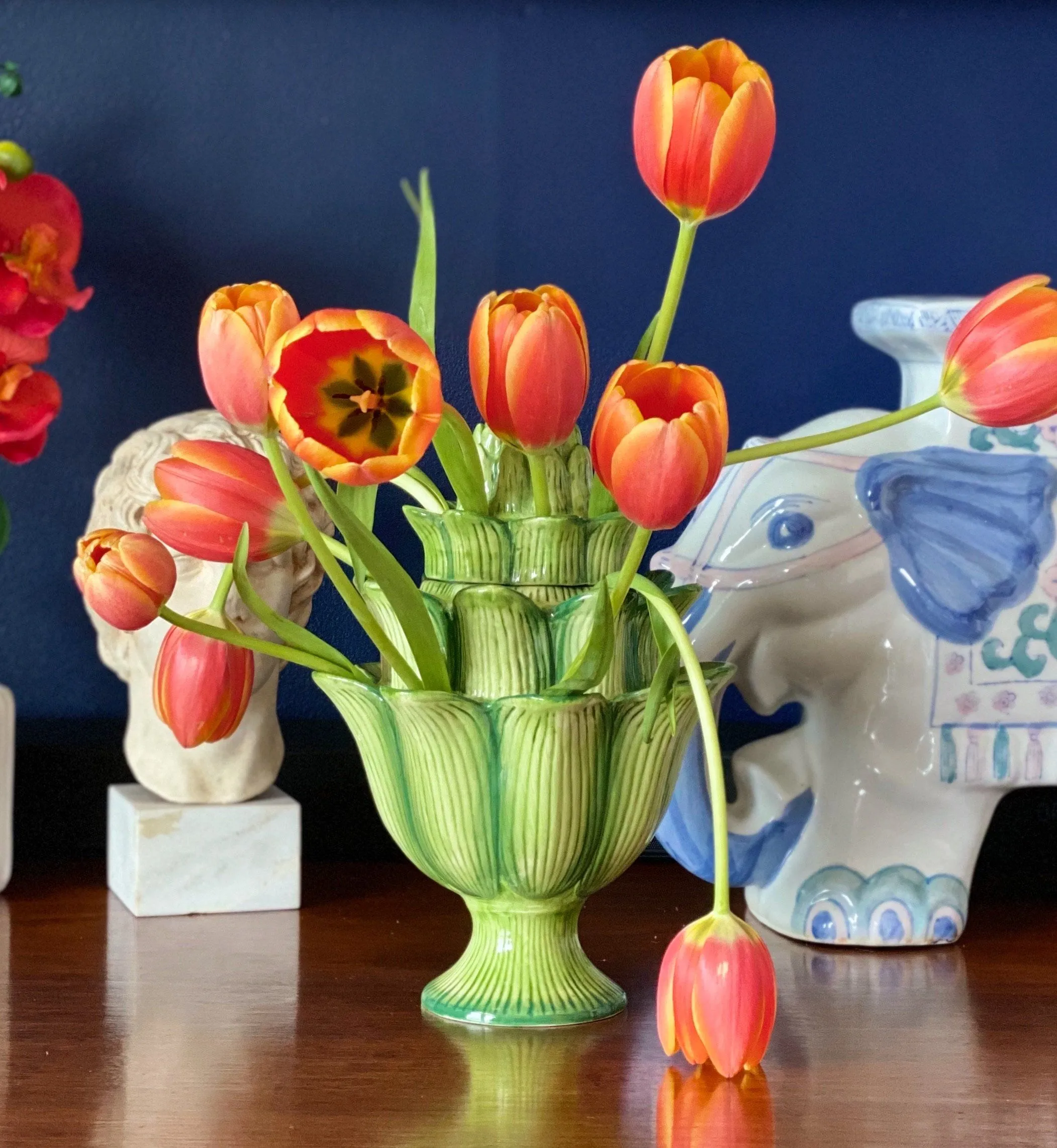 Large Green Artichoke Majolica Tulipiere Flower Vase