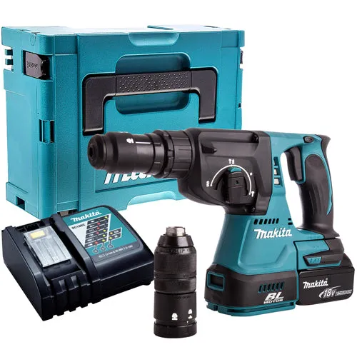 Makita DHR243Z 18V LXT Brushless 24mm SDS  Rotary Hammer Drill With 1 x 5.0Ah Battery, Charger In Case