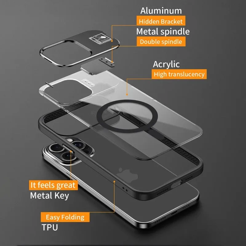 Metal Frame Holder Magnetic Phone  Case With Lens Ring Stand For iPhone