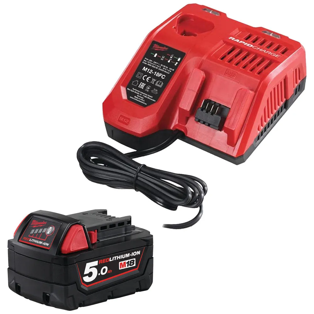 Milwaukee M18B5 18V Red Lithium-ion 5.0Ah Batteries with Fast Charger