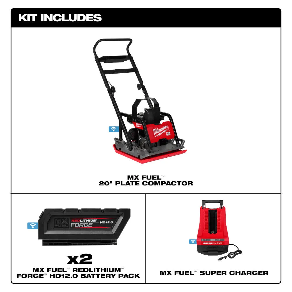 Milwaukee MXF220-2HD MX FUEL Lithium-Ion 20 in. Plate Compactor Kit with (2) FORGE HD12.0 Batteries and (1) MX FUEL Super Charger