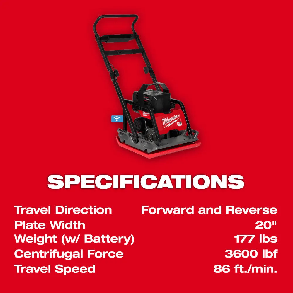 Milwaukee MXF220-2HD MX FUEL Lithium-Ion 20 in. Plate Compactor Kit with (2) FORGE HD12.0 Batteries and (1) MX FUEL Super Charger