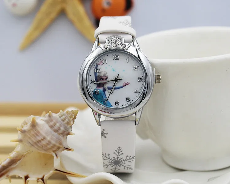 New Cartoon Children Watch Princess Elsa Anna Watches Fashion Girl Kids Student Cute Leather Sports Analog Wrist Watches