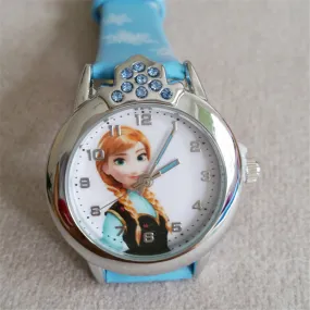 New Cartoon Children Watch Princess Elsa Anna Watches Fashion Girl Kids Student Cute Leather Sports Analog Wrist Watches