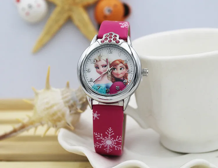 New Cartoon Children Watch Princess Elsa Anna Watches Fashion Girl Kids Student Cute Leather Sports Analog Wrist Watches