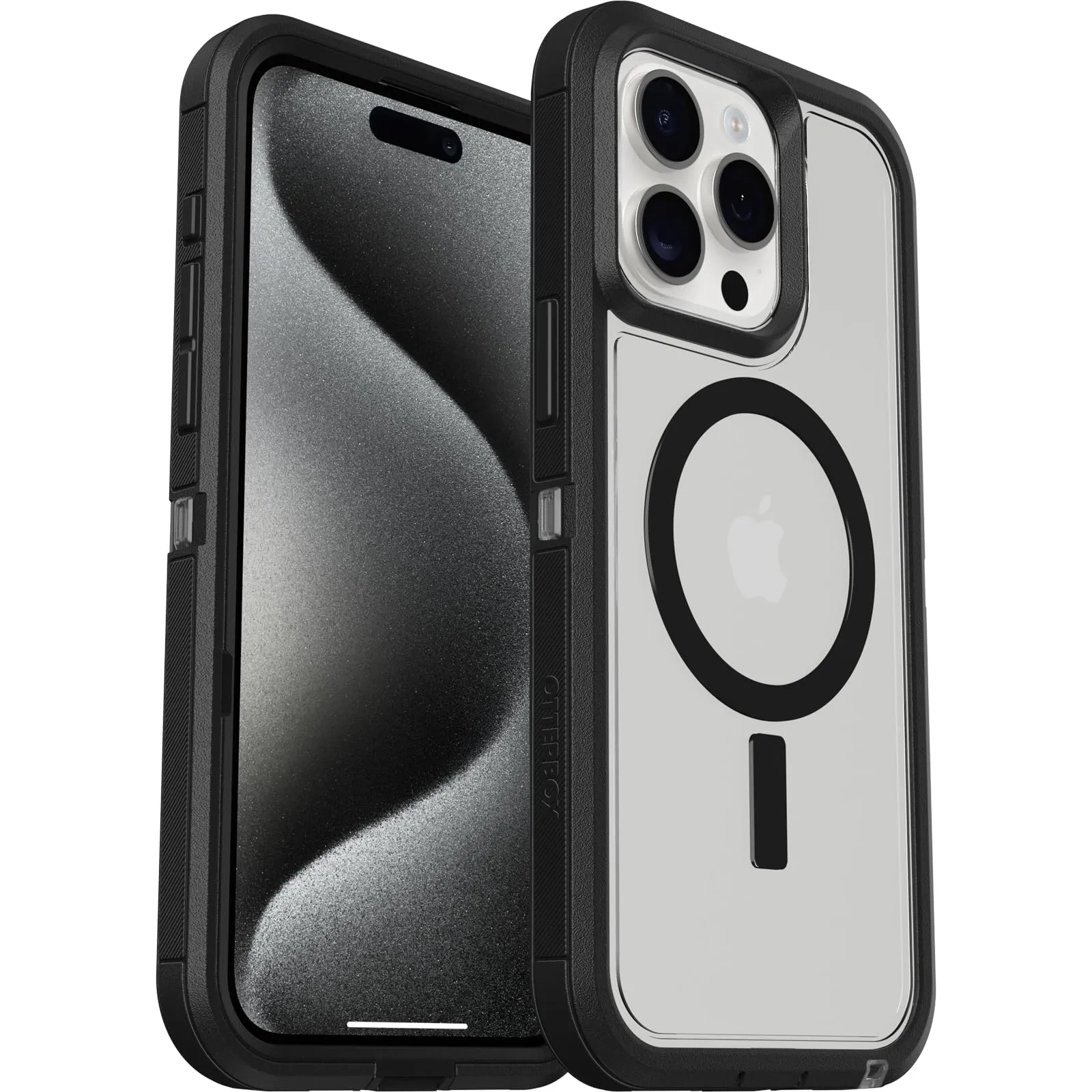 OtterBox iPhone 15 Pro MAX (Only) Defender Series XT Clear Case - Dark Side (Black/Clear), Screenless, Rugged, Snaps to MagSafe, Lanyard Attachment (Ships in Polybag, Ideal for Business Customers)