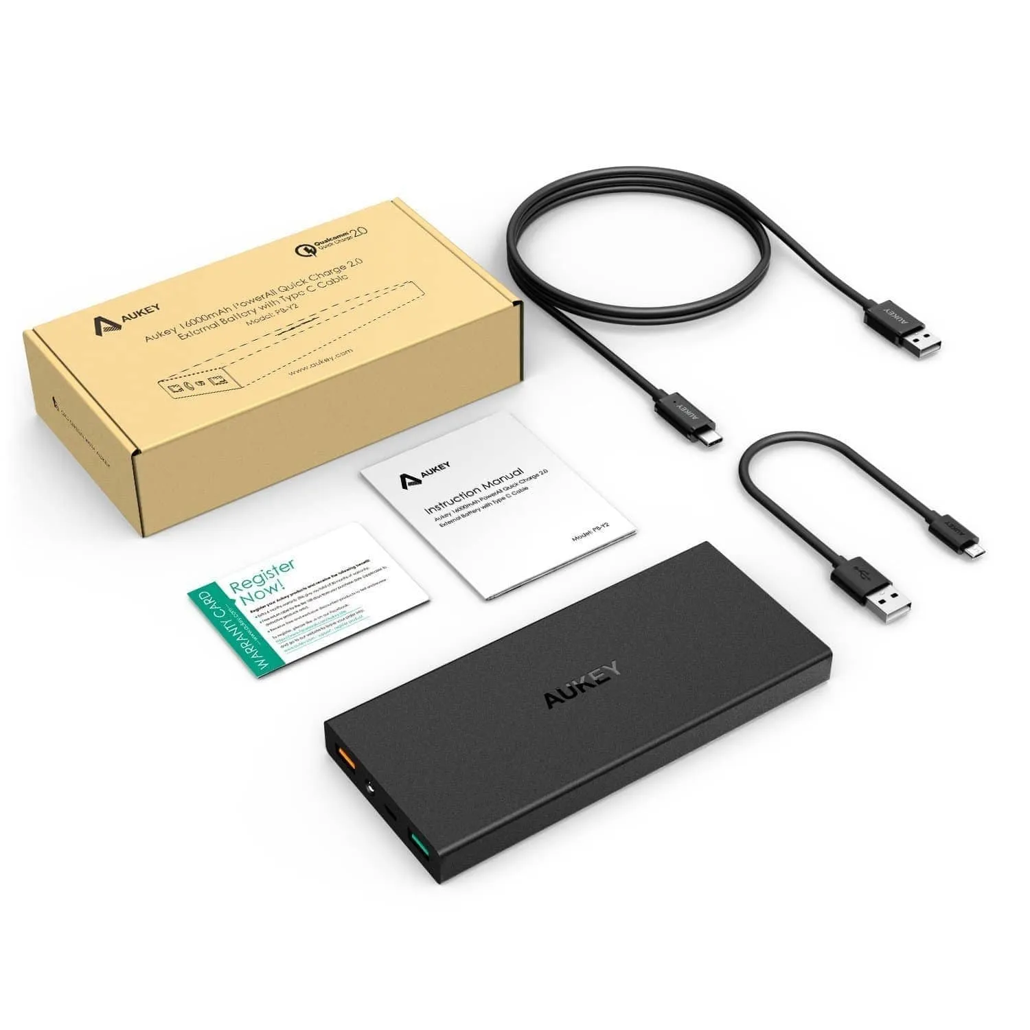 PB-Y2 16000mAh Qualcomm Quick Charge 2.0 Power Bank With USB C Cable