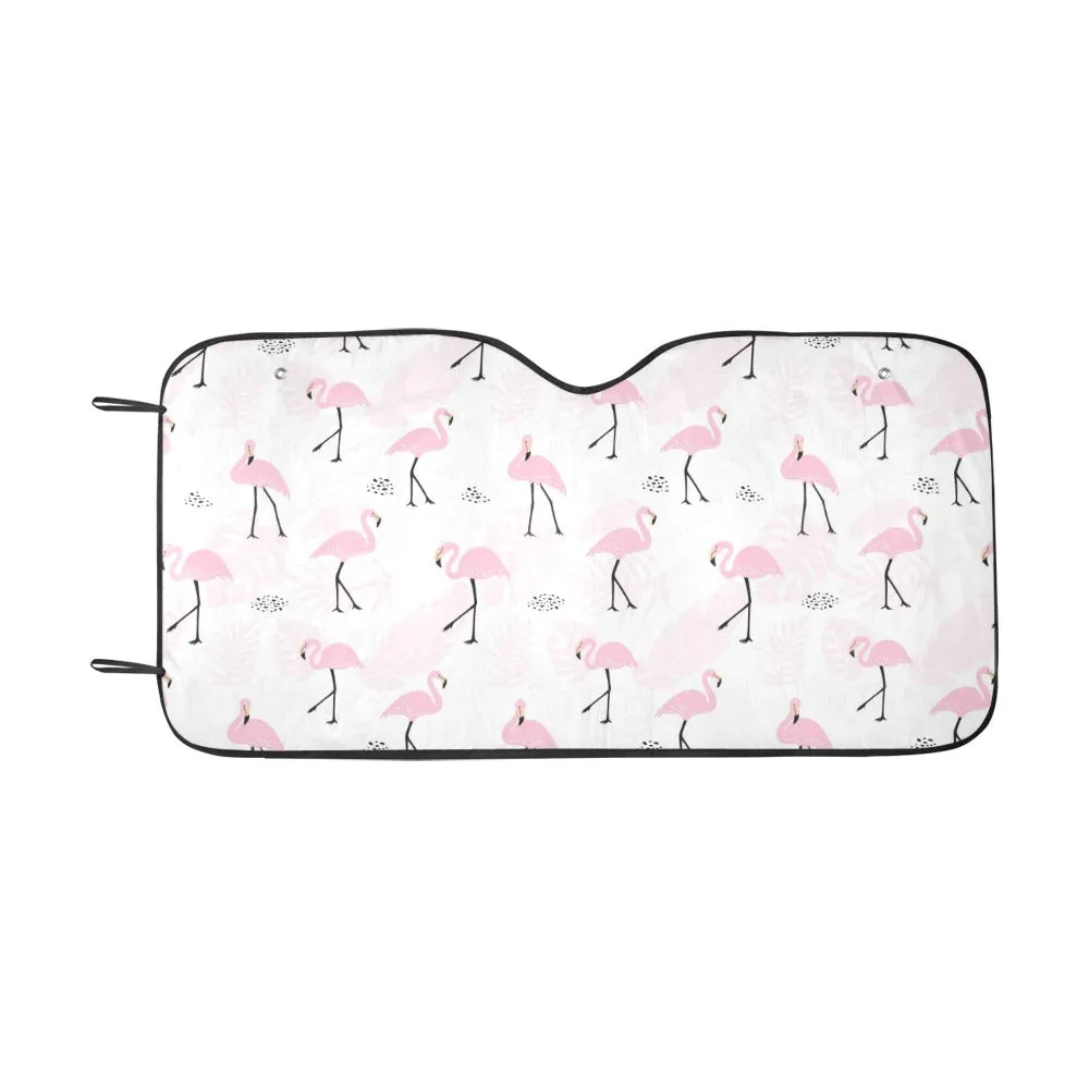 Pink Flamingo Flowers Sun Shade for Car, Tropical SUV Truck Accessories Auto Shade Protector Window Visor Screen Windshield Cover Decor