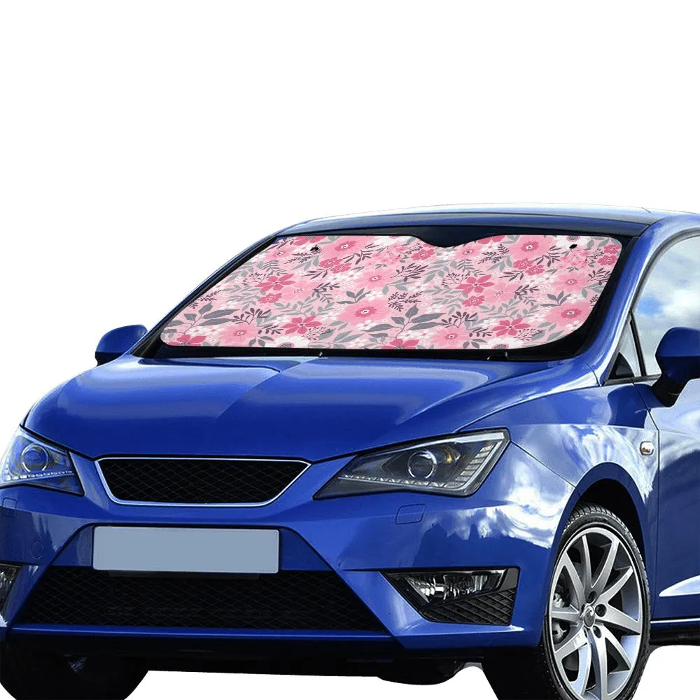 Pink Floral Cute Sun Windshield, Flowers Car SUV Accessories Auto Shade Protector Front Window Visor Women Girls Screen Cover Decor