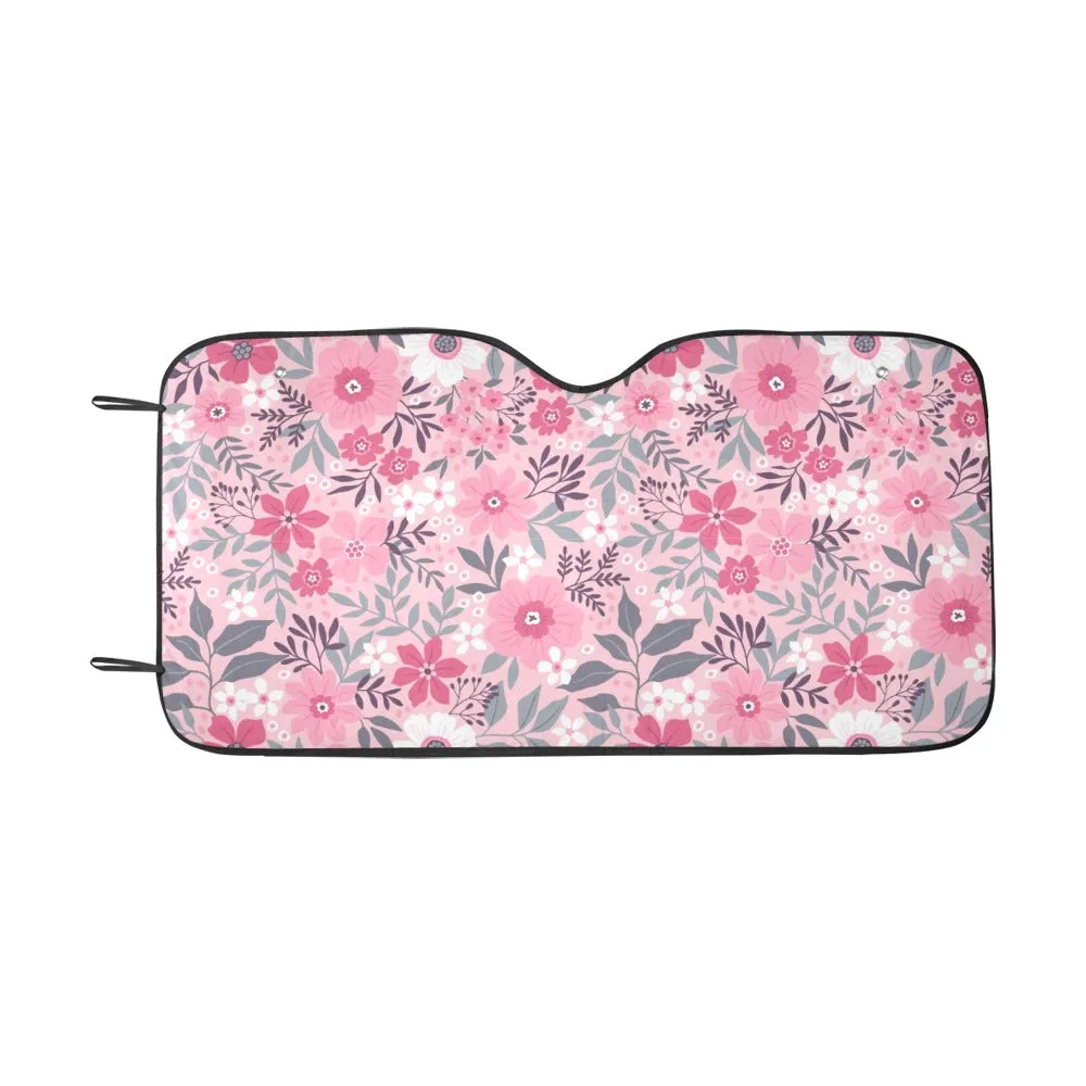 Pink Floral Cute Sun Windshield, Flowers Car SUV Accessories Auto Shade Protector Front Window Visor Women Girls Screen Cover Decor