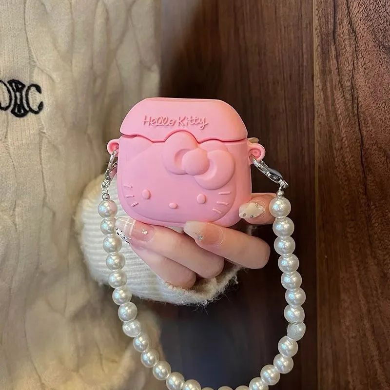 Pink Kitty AirPods Case with Pearl Chain - Lovesickdoe