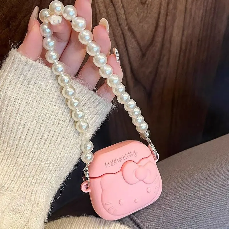 Pink Kitty AirPods Case with Pearl Chain - Lovesickdoe