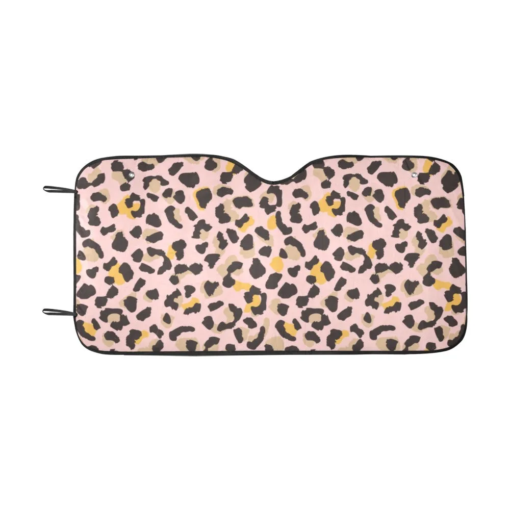 Pink Leopard Print Windshield Sun Shade, Animal Cheetah Car Accessories Auto Cover Protector Window Visor Screen Decor 55" x 29.53"