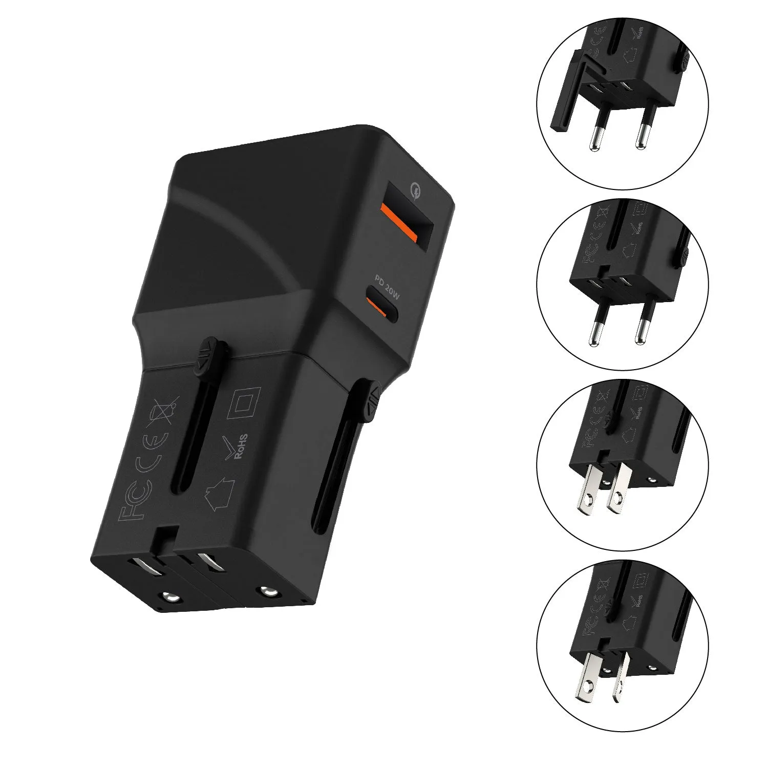 Pocket Travel Charger - US/EU/UK/AU plugs