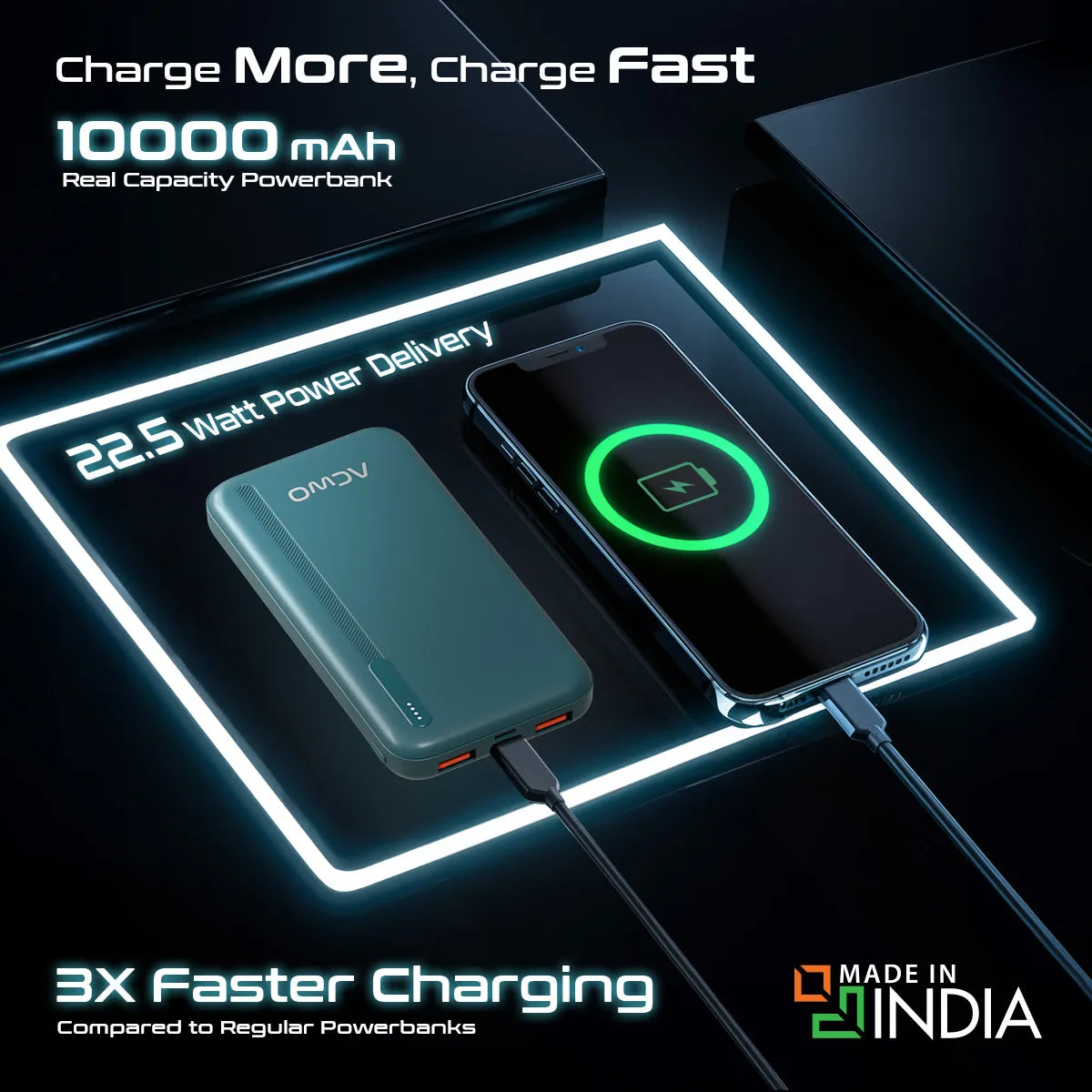 POwER 711 - 10000 mAh Fast Charging  Black Powerbank With 22.5W Output