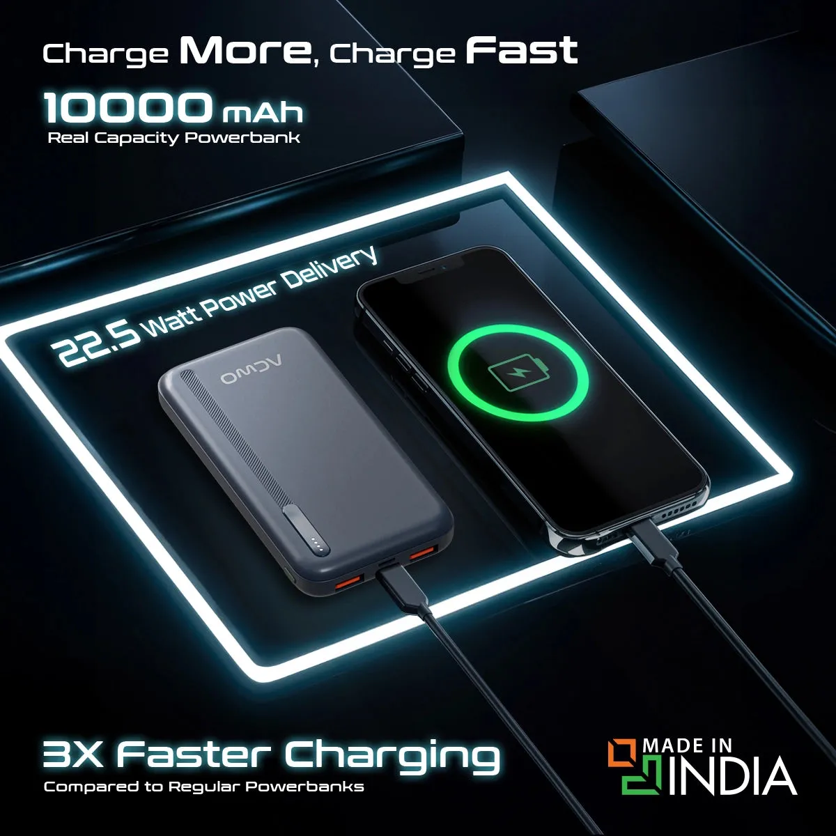 POwER 711 - 10000 mAh Fast Charging  Black Powerbank With 22.5W Output